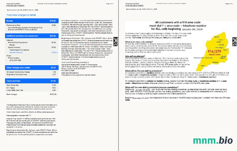 Szablon rachunku za media USA Xfinity w formatach Word i PDF, 4 strony, Wersja 3, 3-4 strony